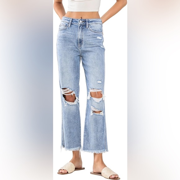 Flying Monkey Denim - Flying Monkey Super High Rise Distressed Vintage Relaxed Straight Jeans